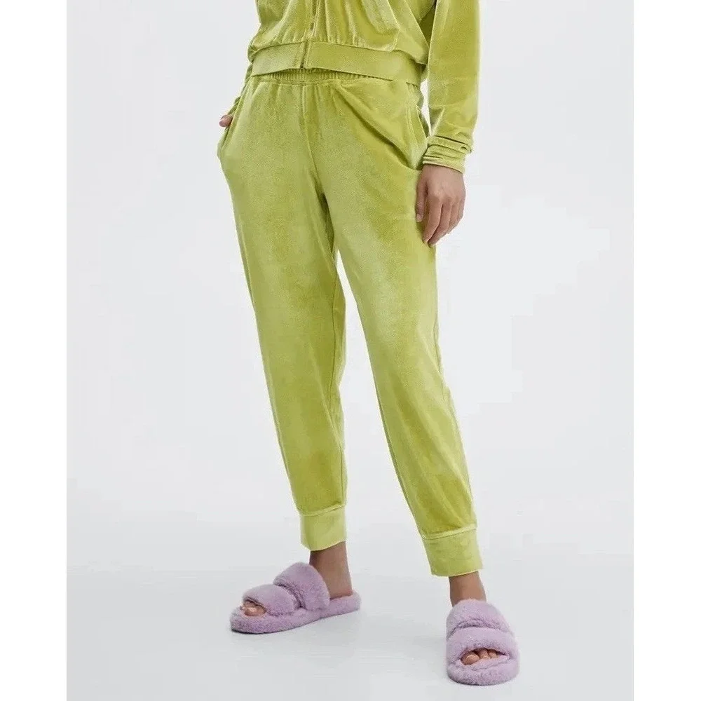 Fabletics Daria‎ Womens Velour Jogger Pants Acid Green XXL